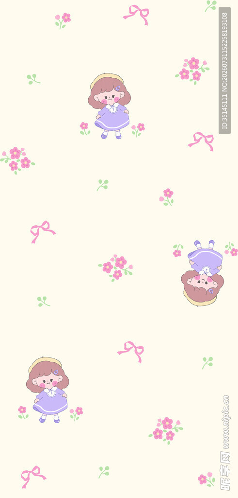 可爱卡通女孩碎花背景图
