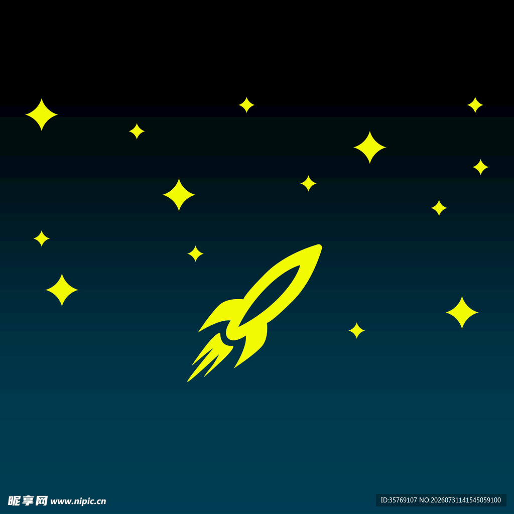 夜空中的火箭与闪烁星星