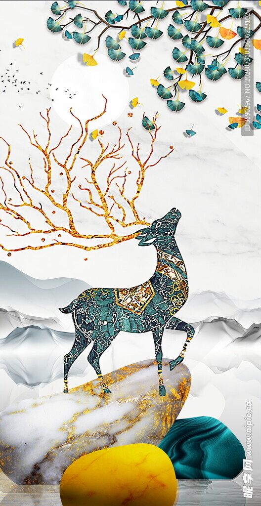 梦幻麋鹿于奇幻自然之境
