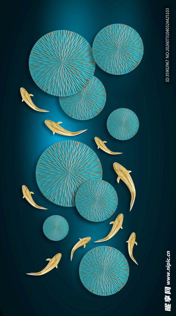 蓝底游鱼与圆的梦幻画面