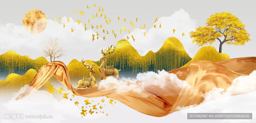 秋日山水云雾梦幻景致