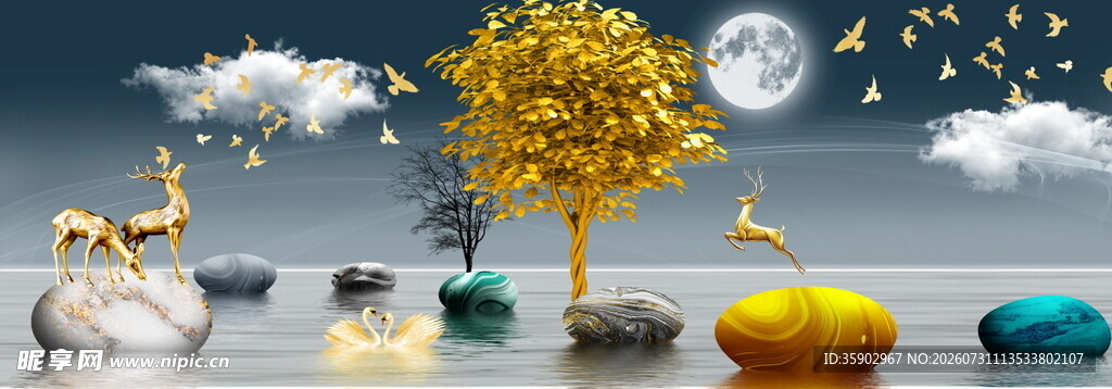 梦幻月夜下的奇幻自然景观