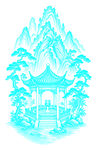 山水环抱亭台