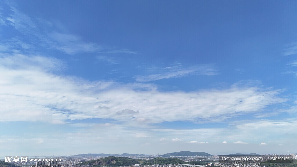 蓝天白云下的城市远景