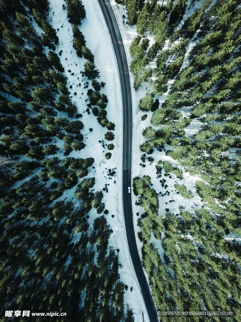 俯瞰山林间蜿蜒的公路