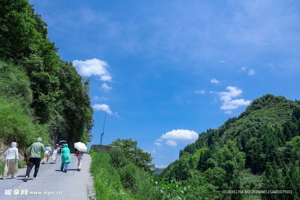 山间漫步的欢乐旅行队伍
