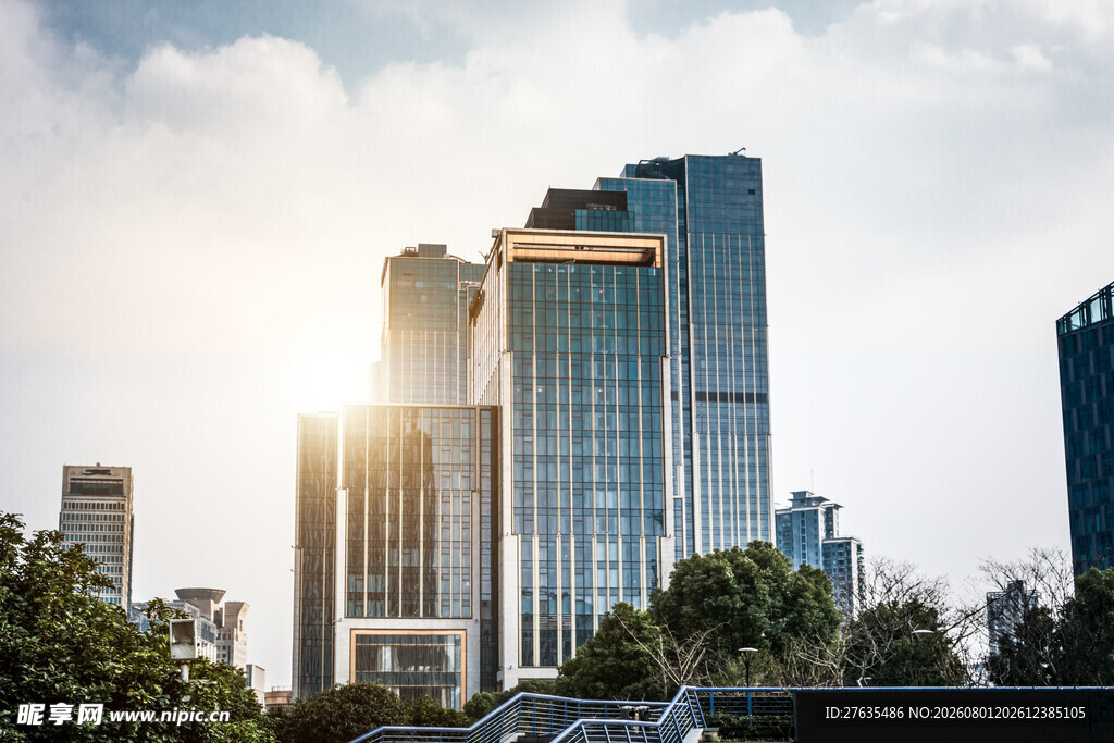 城市高楼在阳光下的景致