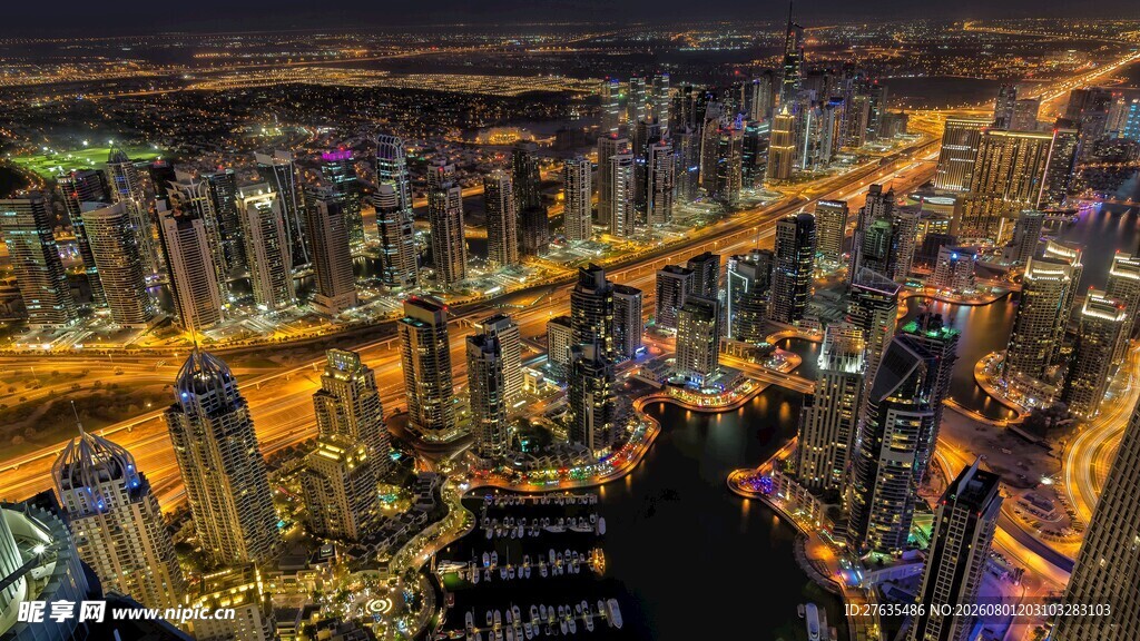 城市璀璨夜景俯瞰图