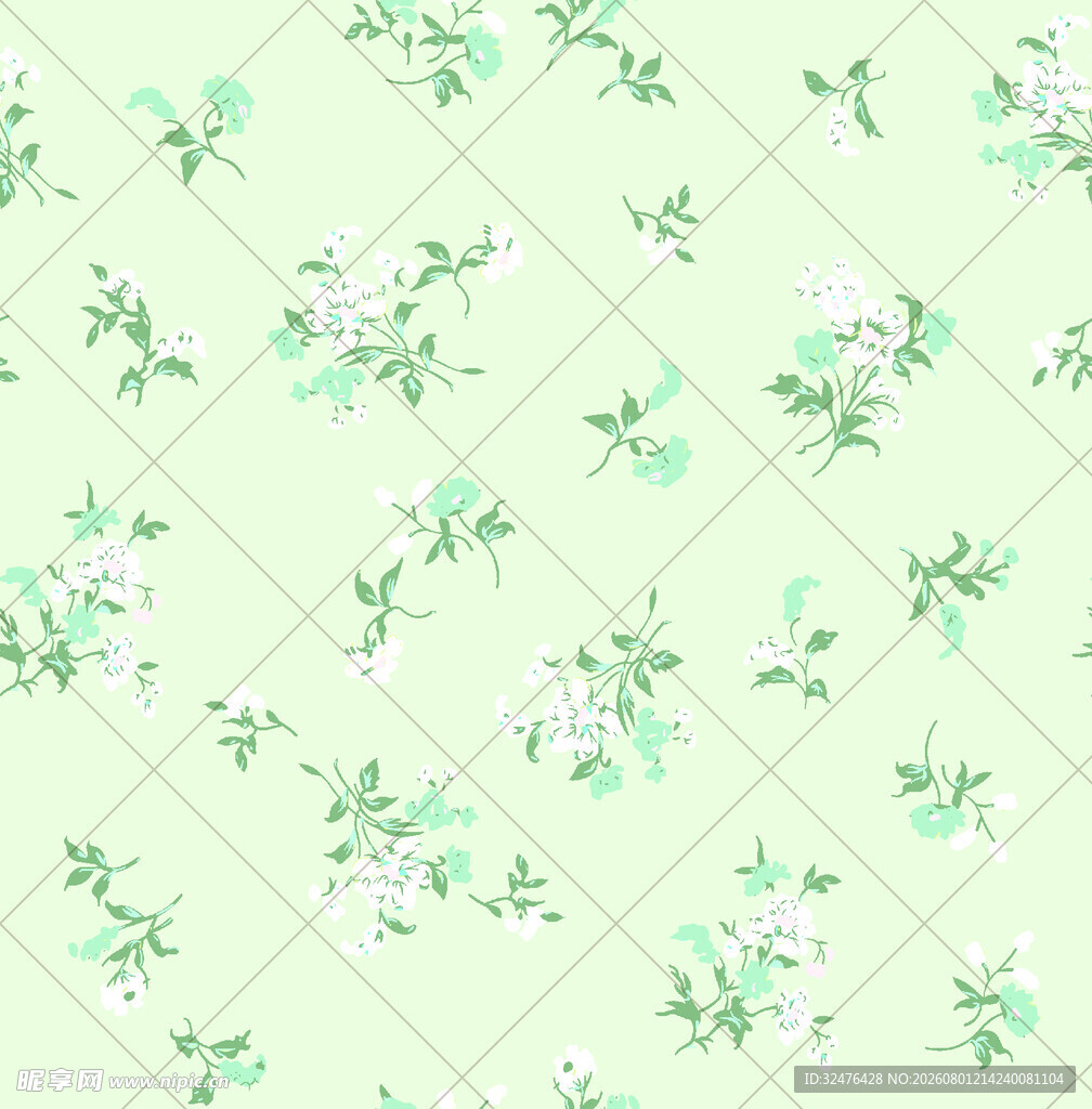 清新绿底花卉无缝图案