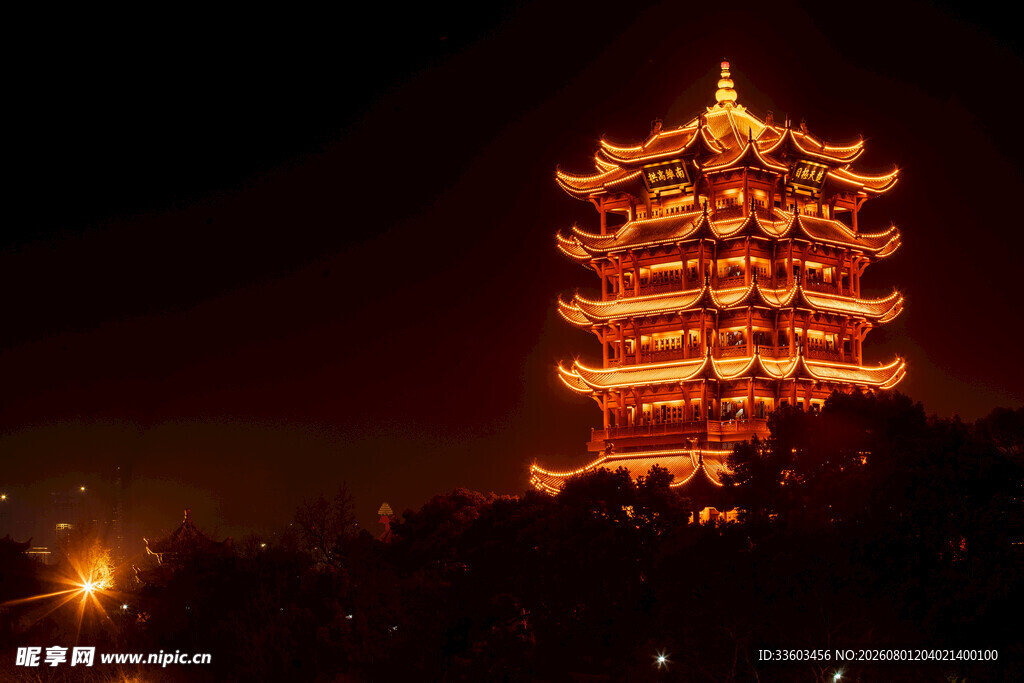 黄鹤楼夜景璀璨灯火辉煌
