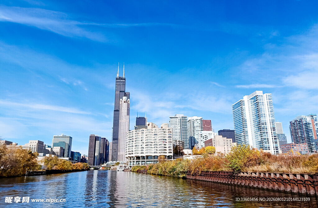 河畔都市天际线美景