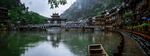 山水间的古朴水乡小船景