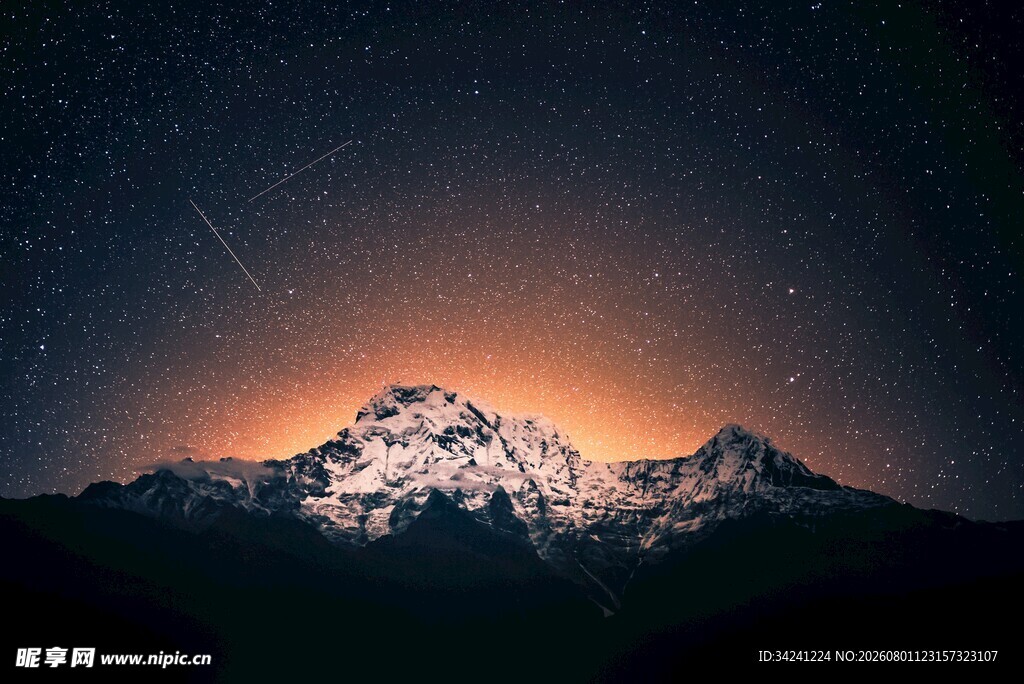 雪山夜空下的壮丽美景