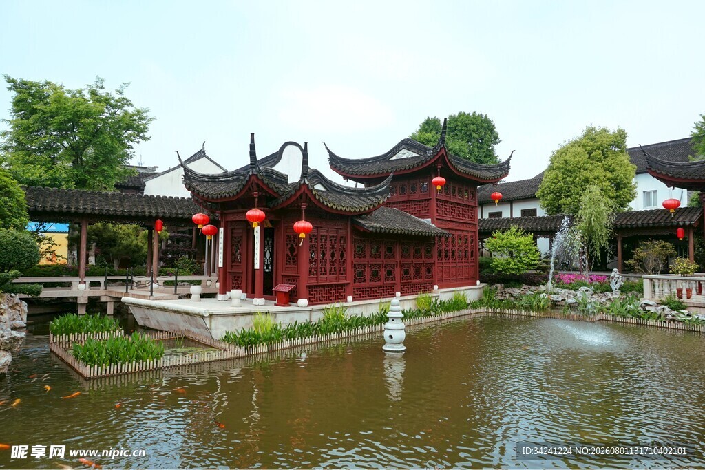 中式古典园林水景建筑
