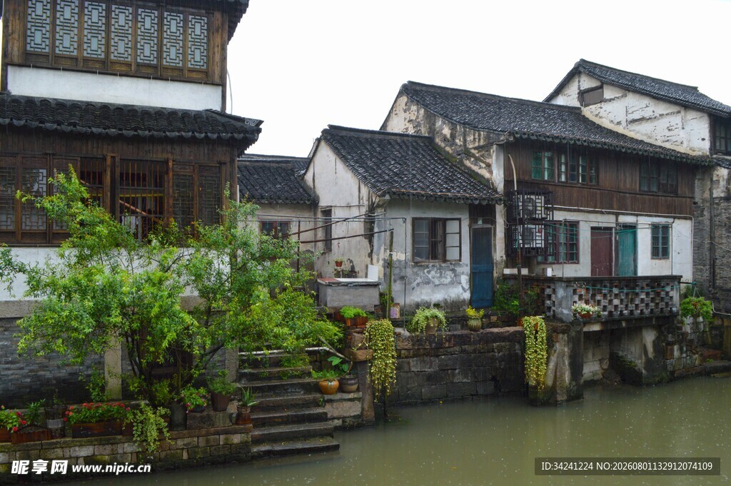 江南水乡民居临水景致