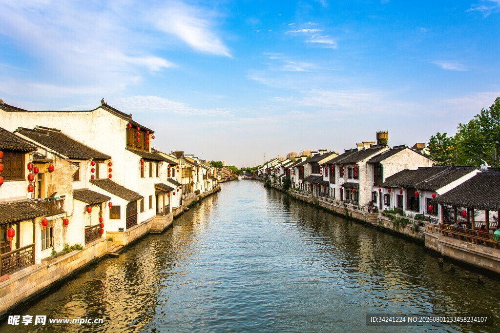 江南水乡河道民居美景