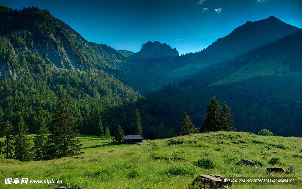 山间绿野中的静谧美景