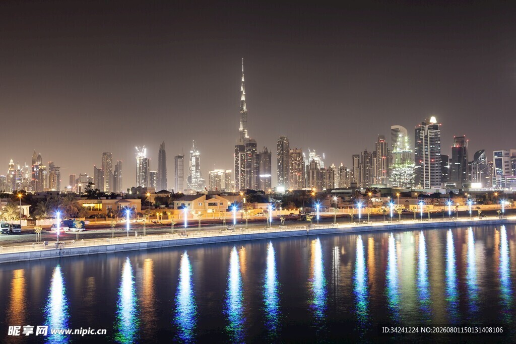 迪拜璀璨夜景城市天际线