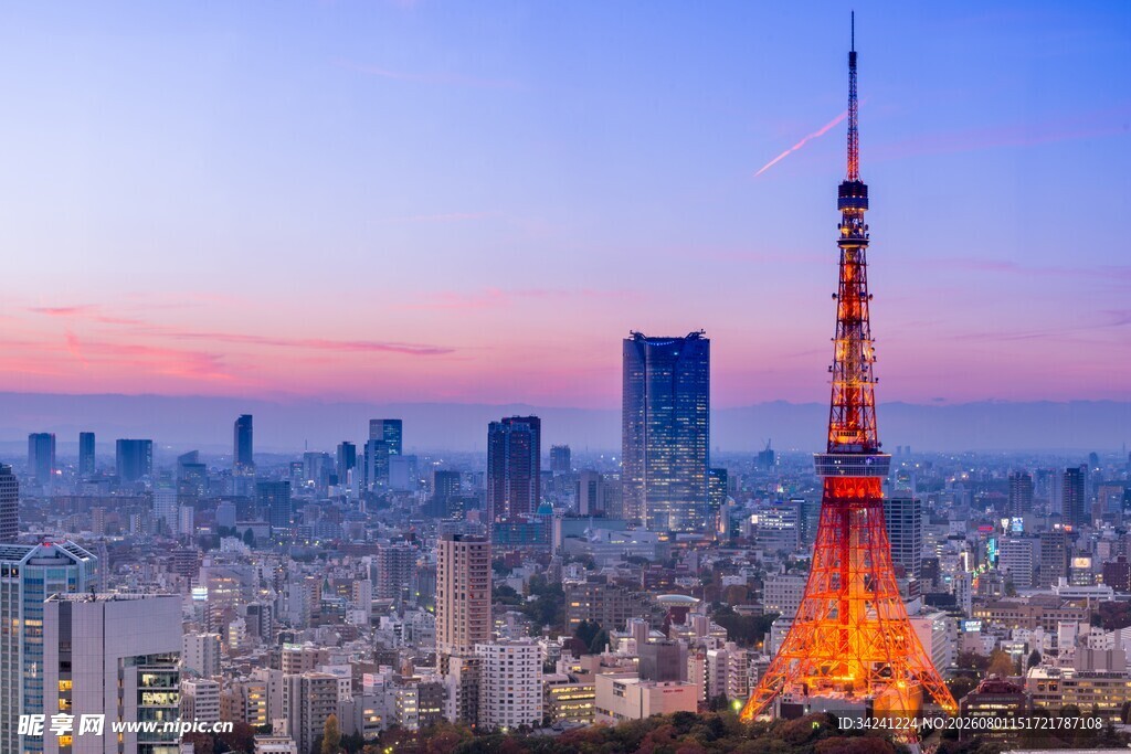 东京塔下的城市绚丽景观
