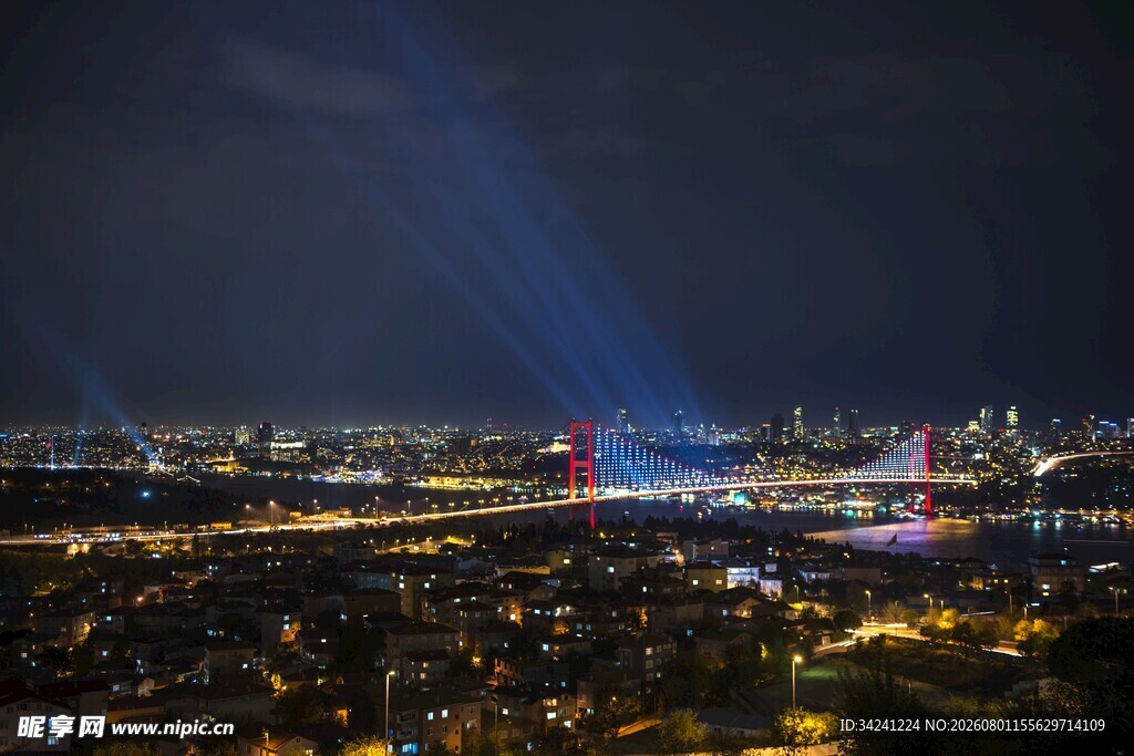 城市夜景灯光璀璨画面