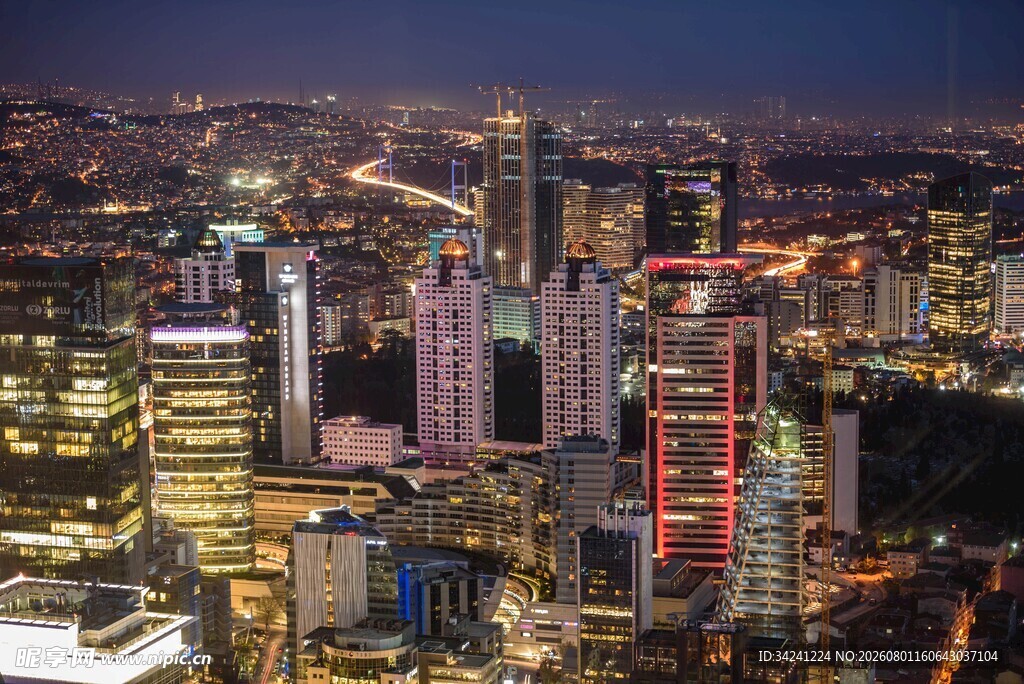 城市璀璨夜景俯瞰图
