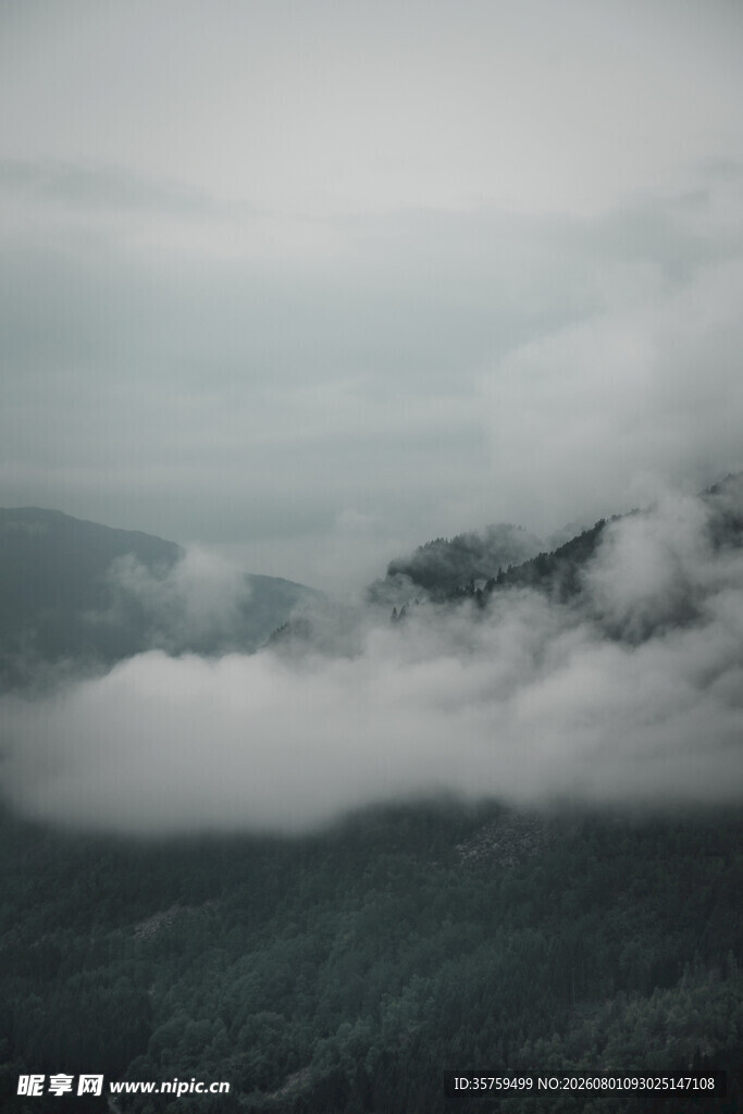 山间云雾缭绕的绝美景致