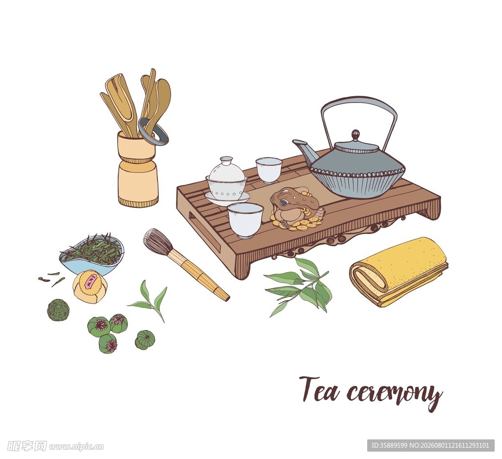 茶道手绘插画