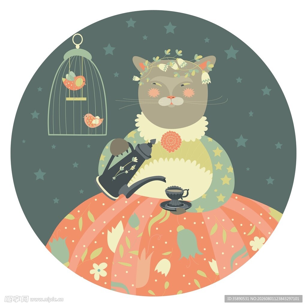 复古猫咪插画