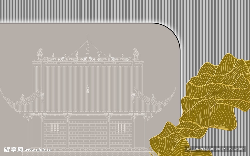 金色建筑轮廓与几何图形