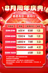 8月周年庆典优惠活动表
