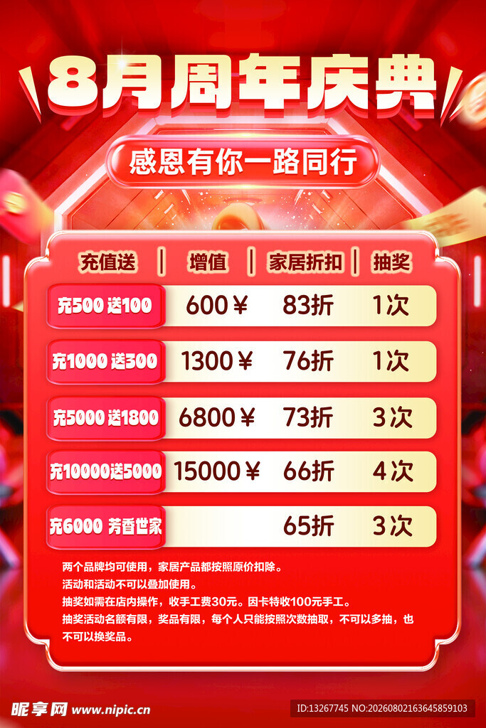 8月周年庆典优惠活动表