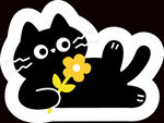 黑猫抱花可爱贴纸