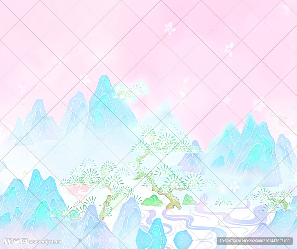 梦幻山水风景插画