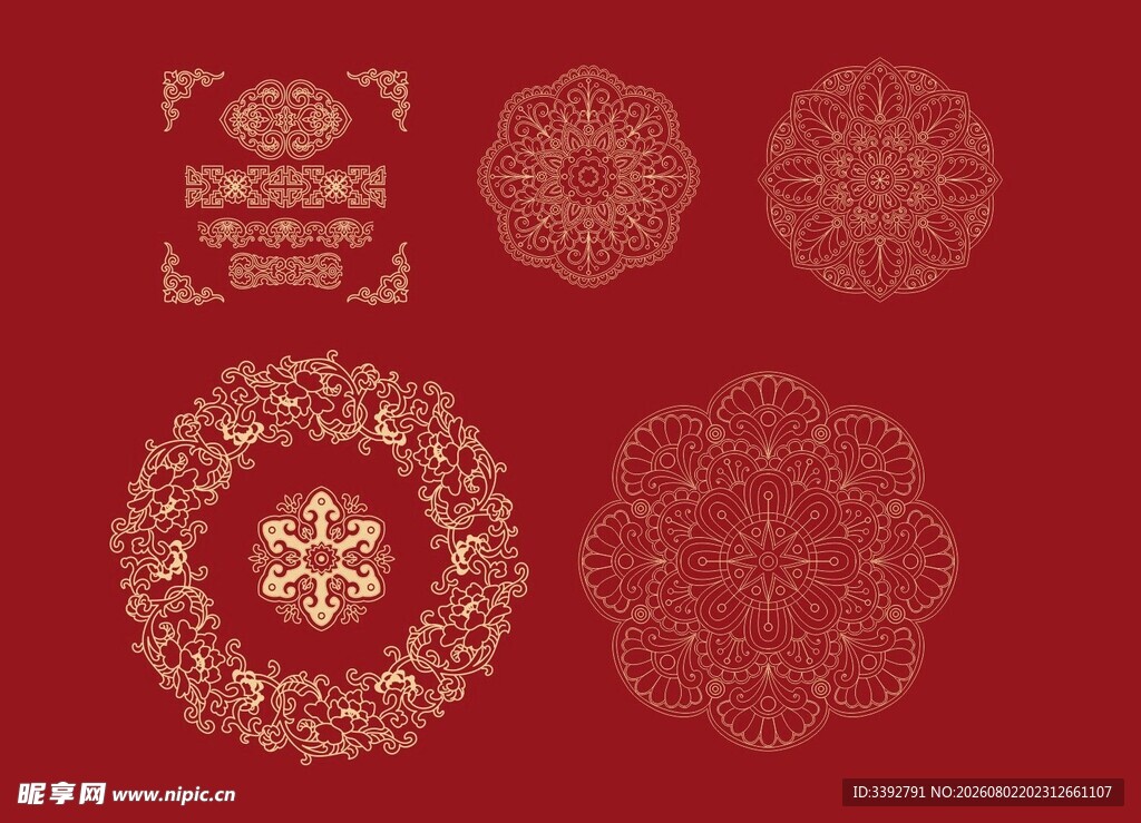 中式金色花纹装饰图案