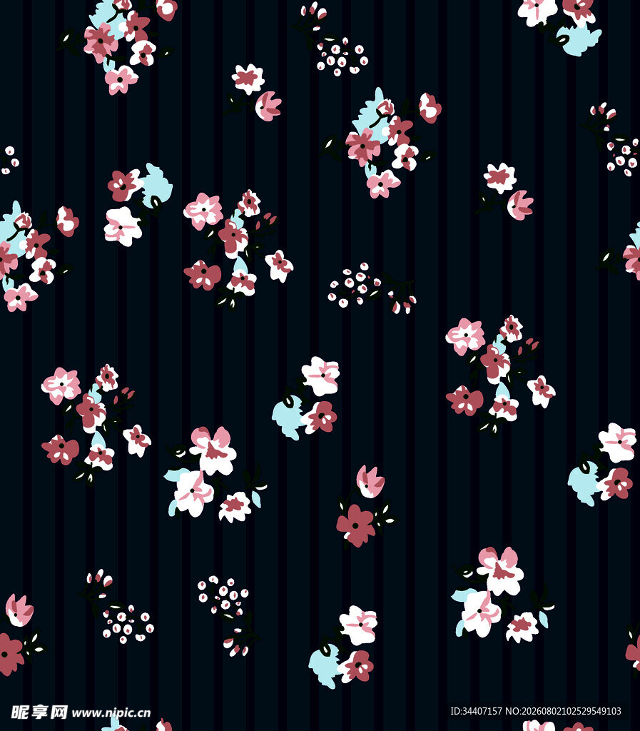 黑色底碎花布料图案