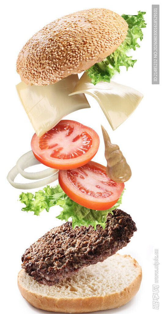 美味汉堡食材飞舞瞬间