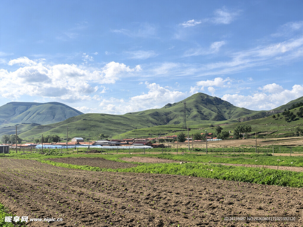 田园风光远山农田美景