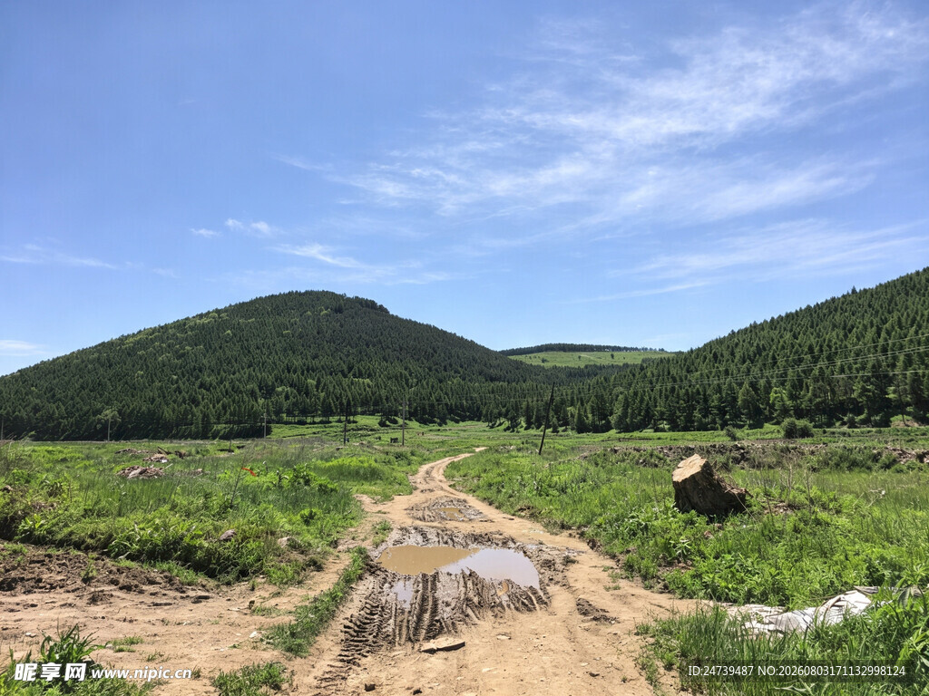 山间田野中的泥泞小路