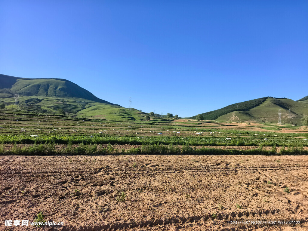 田野山丘间的开阔风光