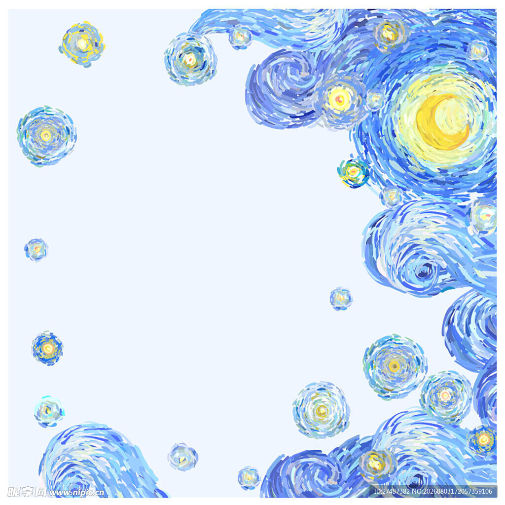 蓝色星空花卉边框图案