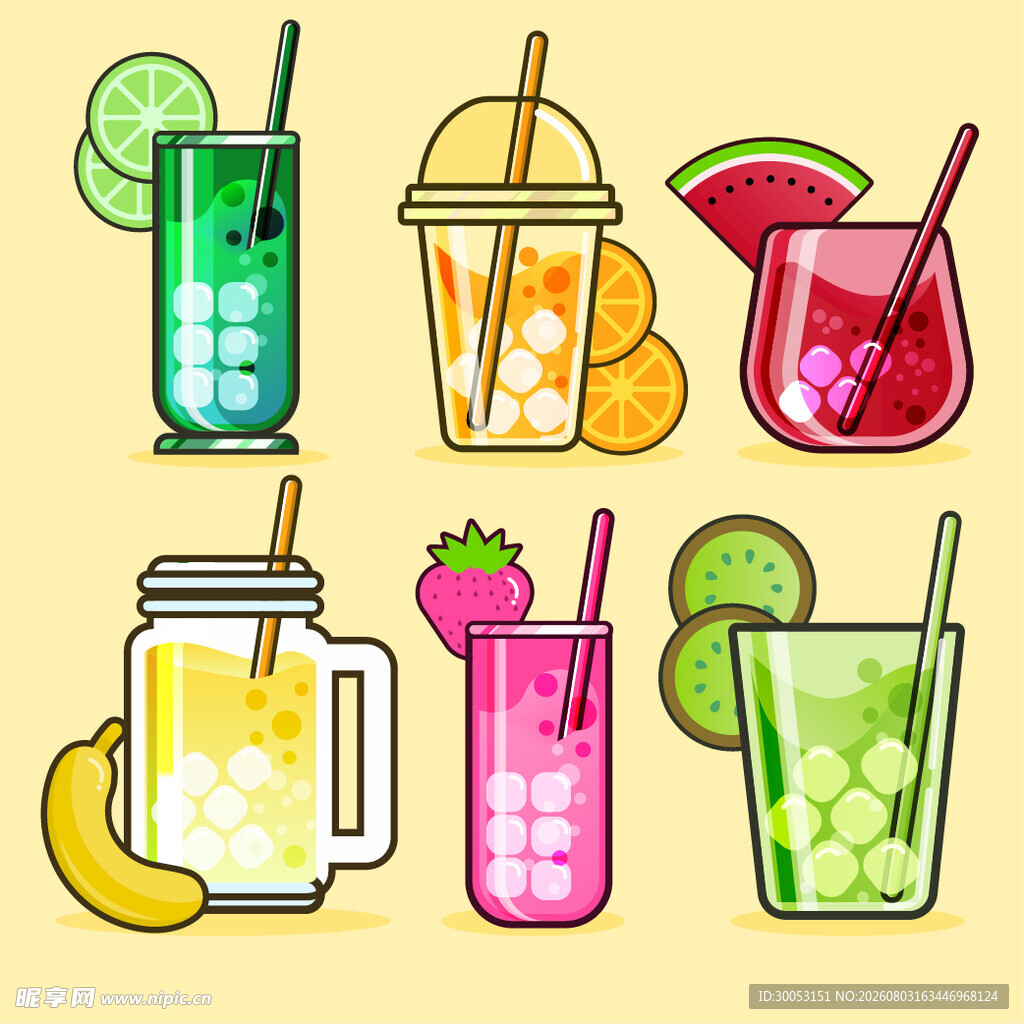 缤纷夏日果汁插画