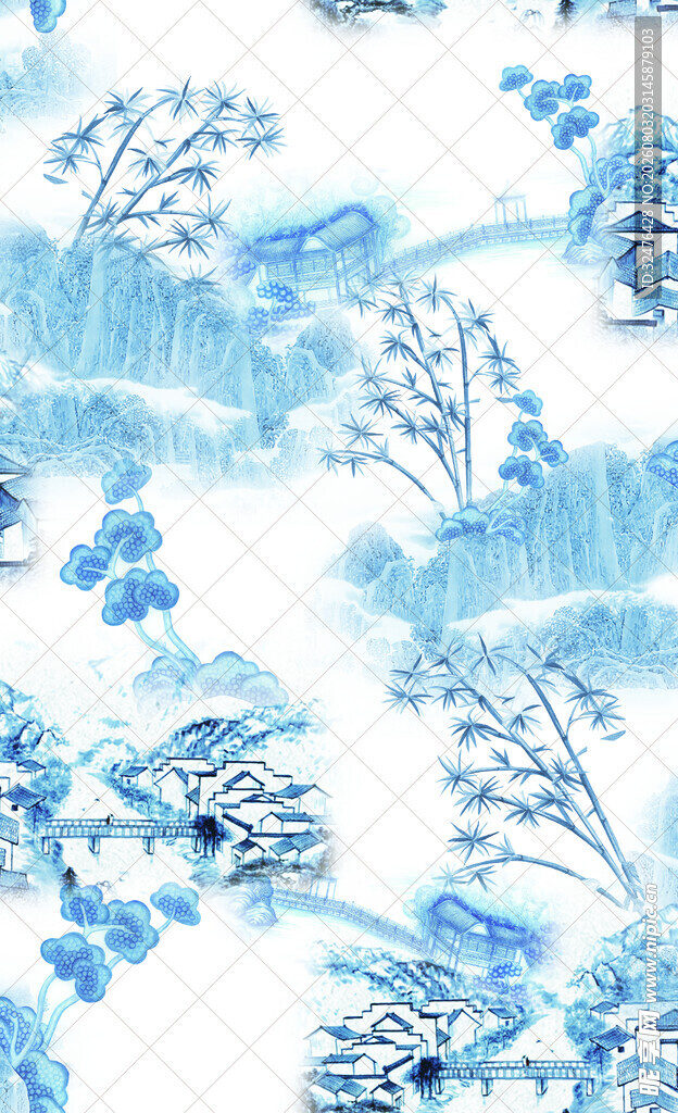 蓝白花卉图案纹理背景