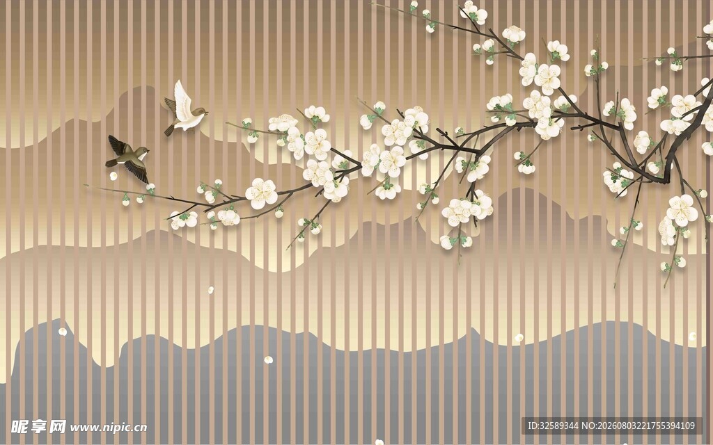 中式花鸟山水意境图
