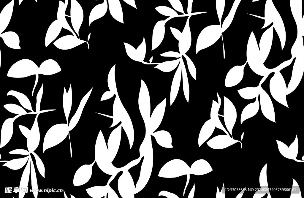 黑白植物叶片花纹图案