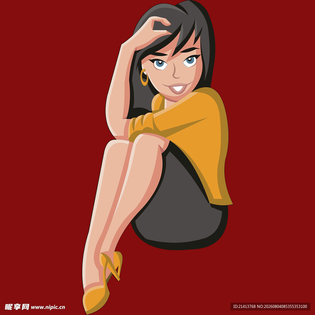 俏皮坐姿的时尚女性