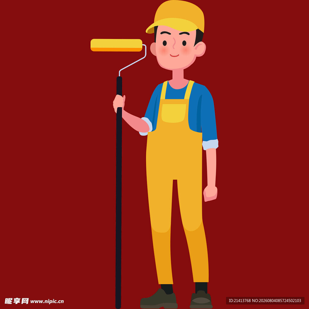 手持滚筒刷的工人形象