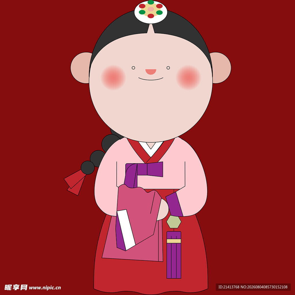 穿韩服的可爱卡通女孩