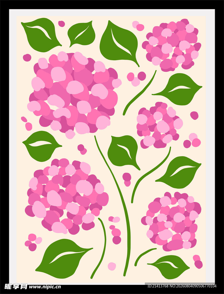 粉色绣球花矢量插画