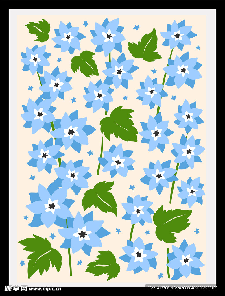 蓝花绿叶图案背景图