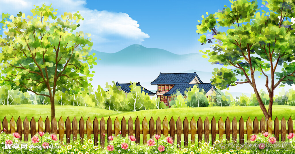 田园风光中的宁静乡村